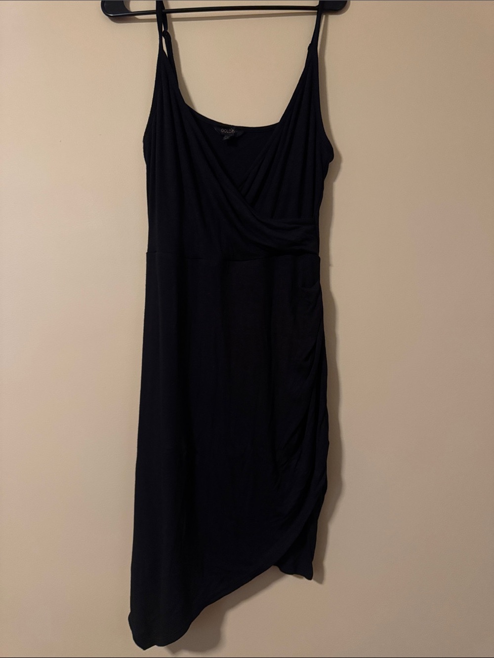 Black Asymmetrical Slip Dress with Draped Detail